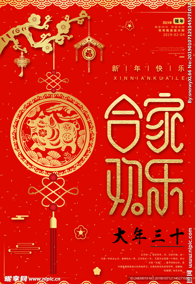 过年新年快乐猪年2019年海报
