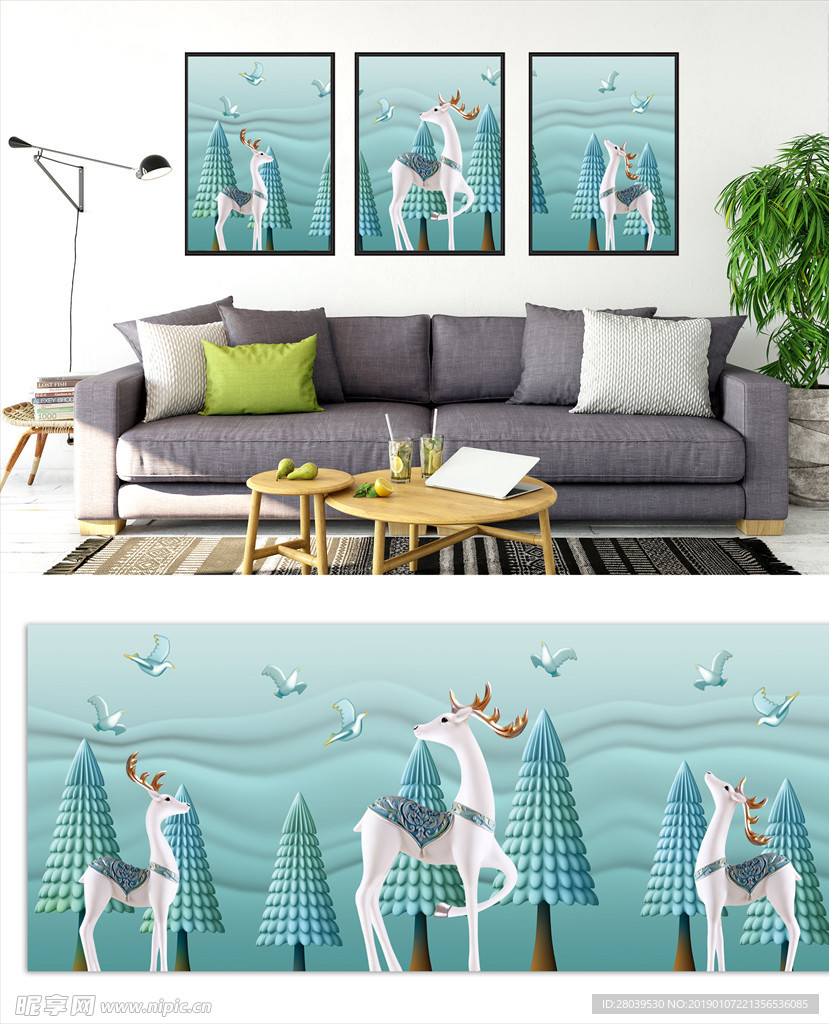 3D立体浮雕麋鹿