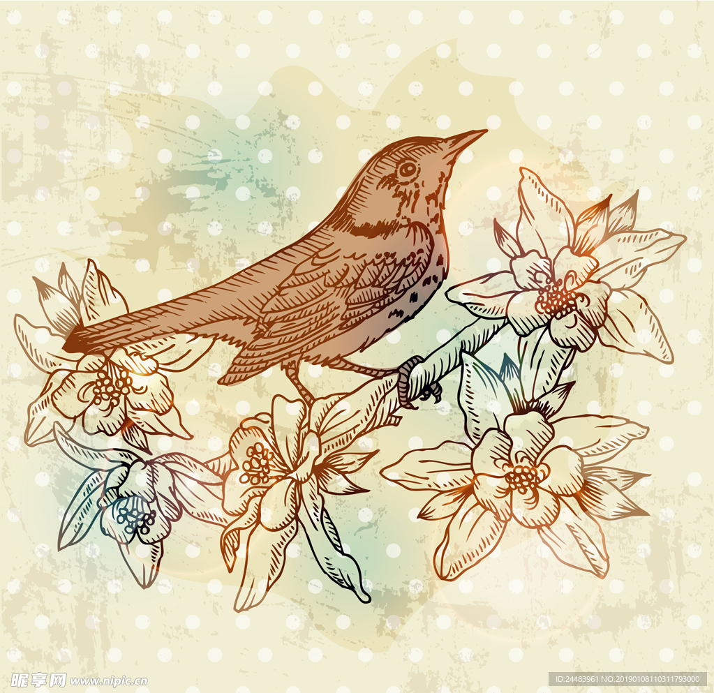 复古花鸟装饰画