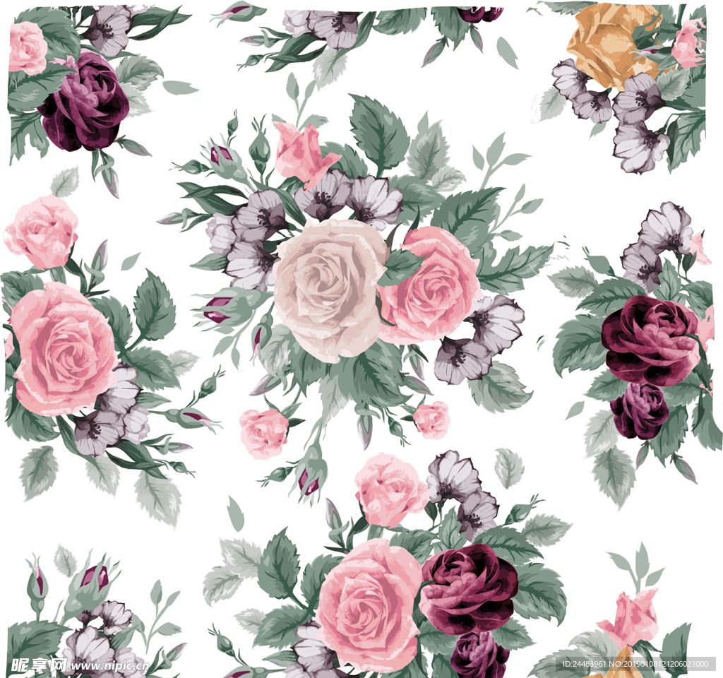 玫瑰花蝴蝶无缝壁纸