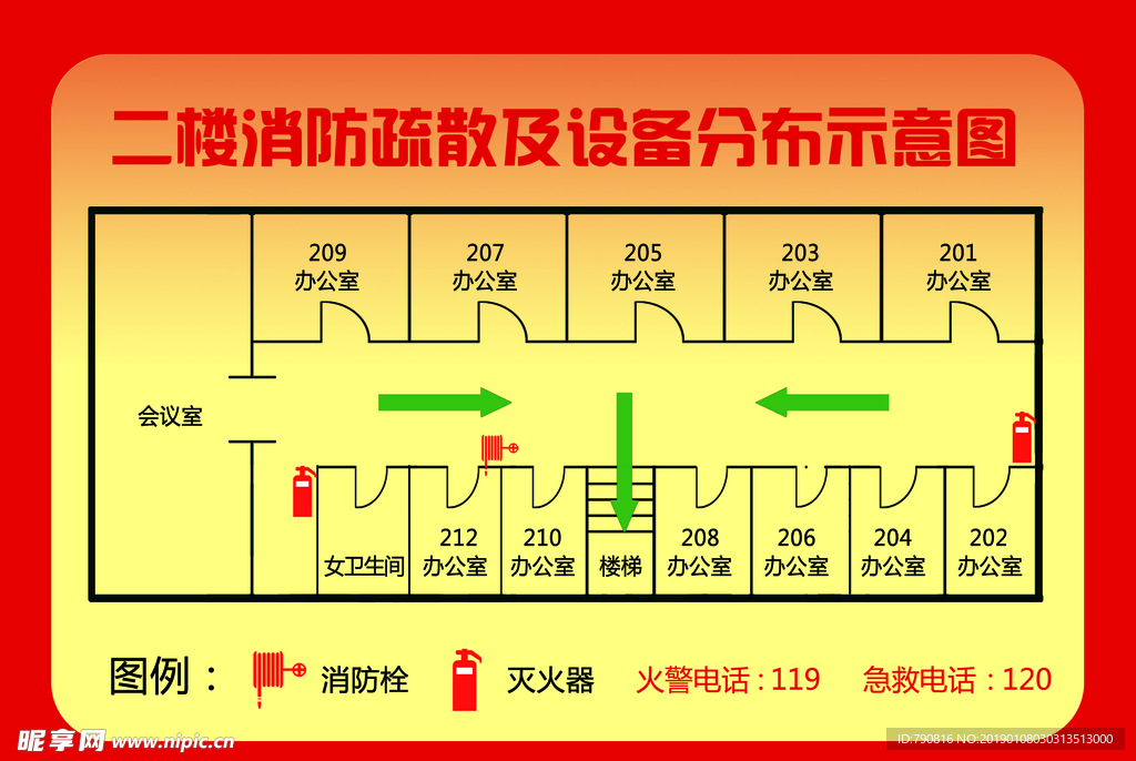 消防疏散及设备分布示意图