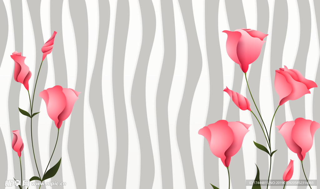3D立体条纹郁金香背景墙装饰画