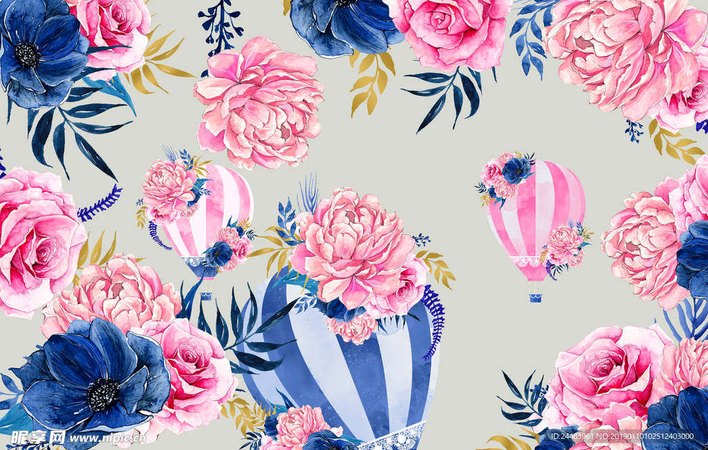 热气球花卉壁纸