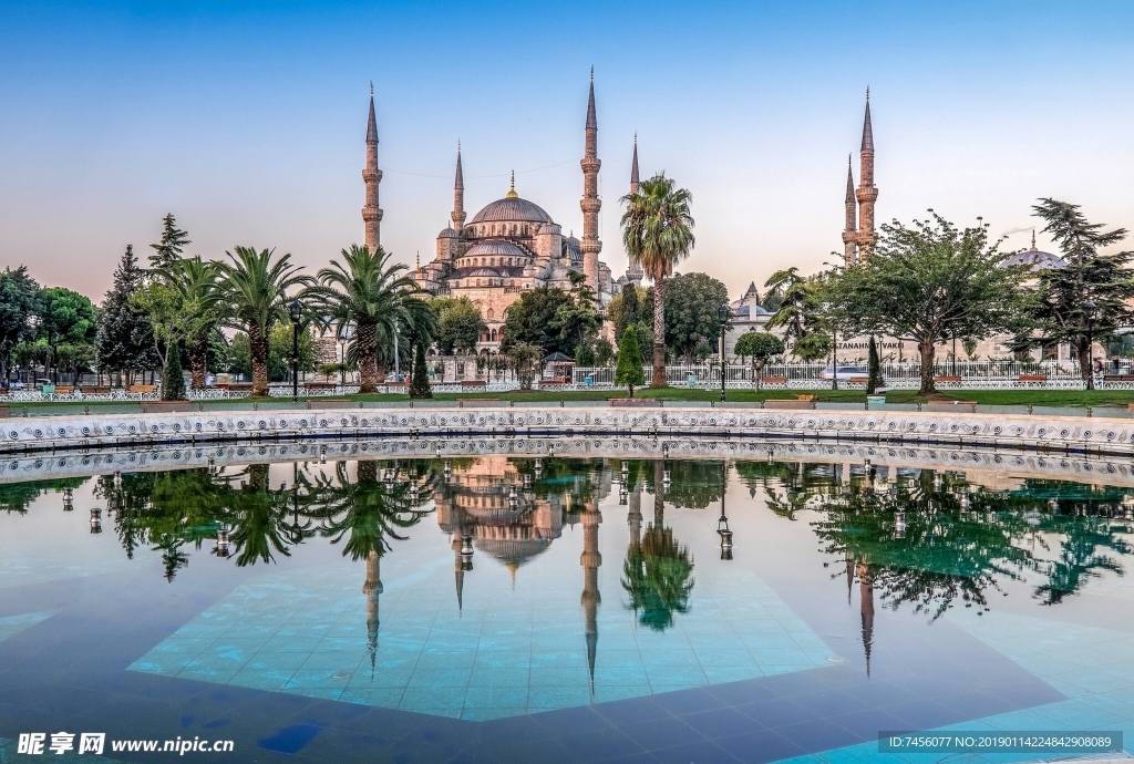 湖畔欧洲建筑图书馆风景画