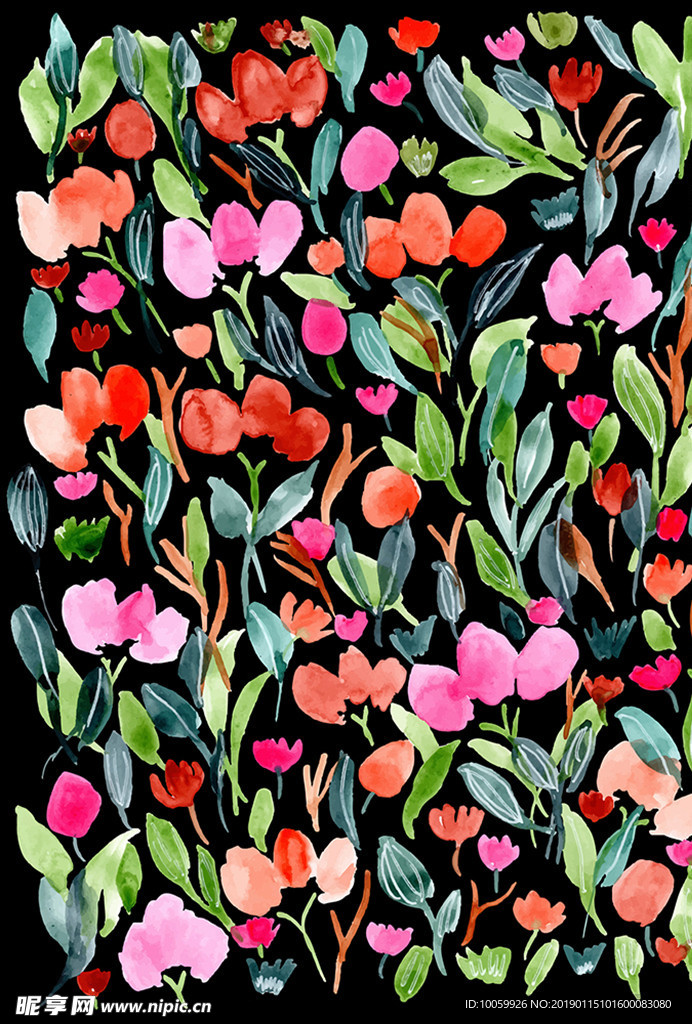 手绘油画美丽的花卉水彩无缝