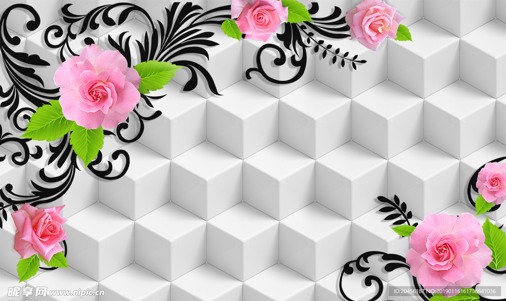 3D方块玫瑰素材