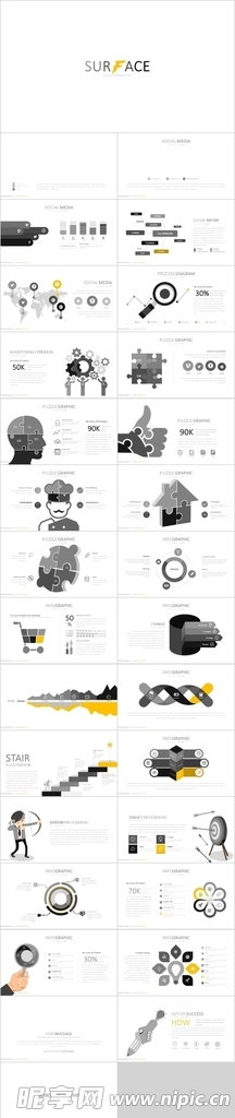 黑白专业PPT图表模版