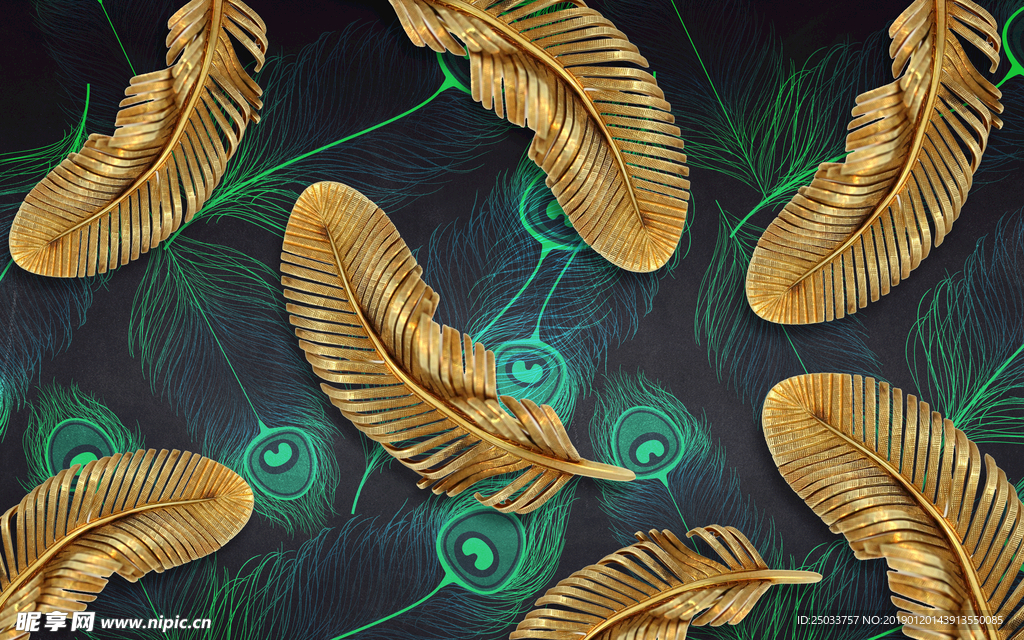 羽毛北欧玄关屏风电视背景壁画素