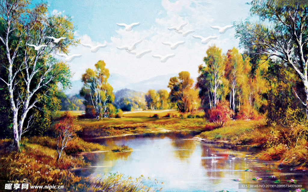 抽象油画风景玄关屏风电视背景墙