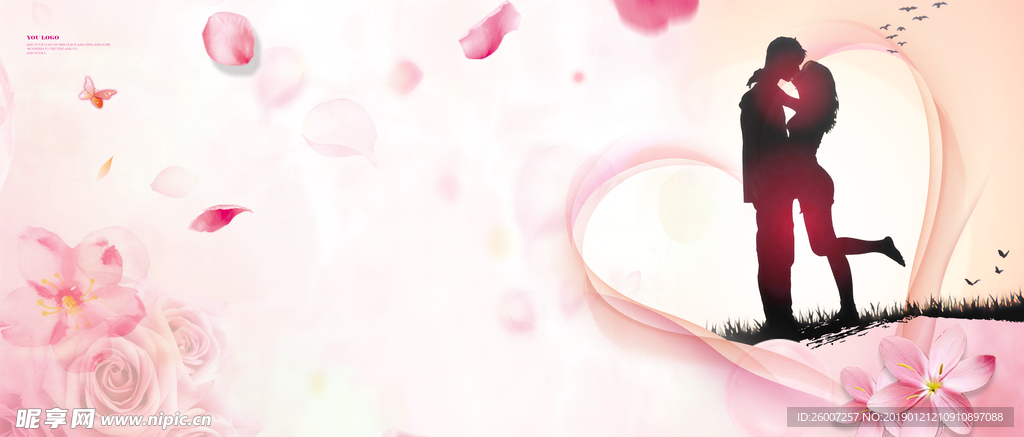 粉色花瓣情侣背景