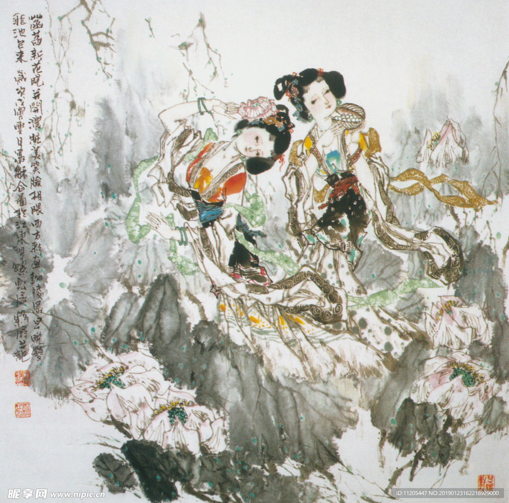 四条屏 荷花 国画荷花 国画