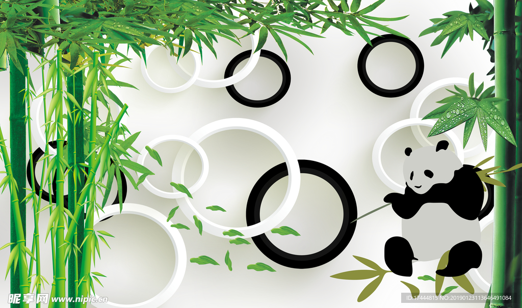 3d立体竹林大熊猫圈圈背景墙