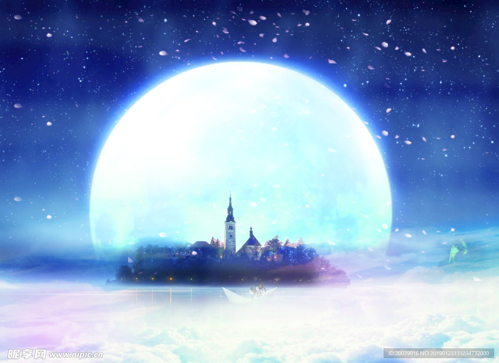 中秋月亮蓝色 背景