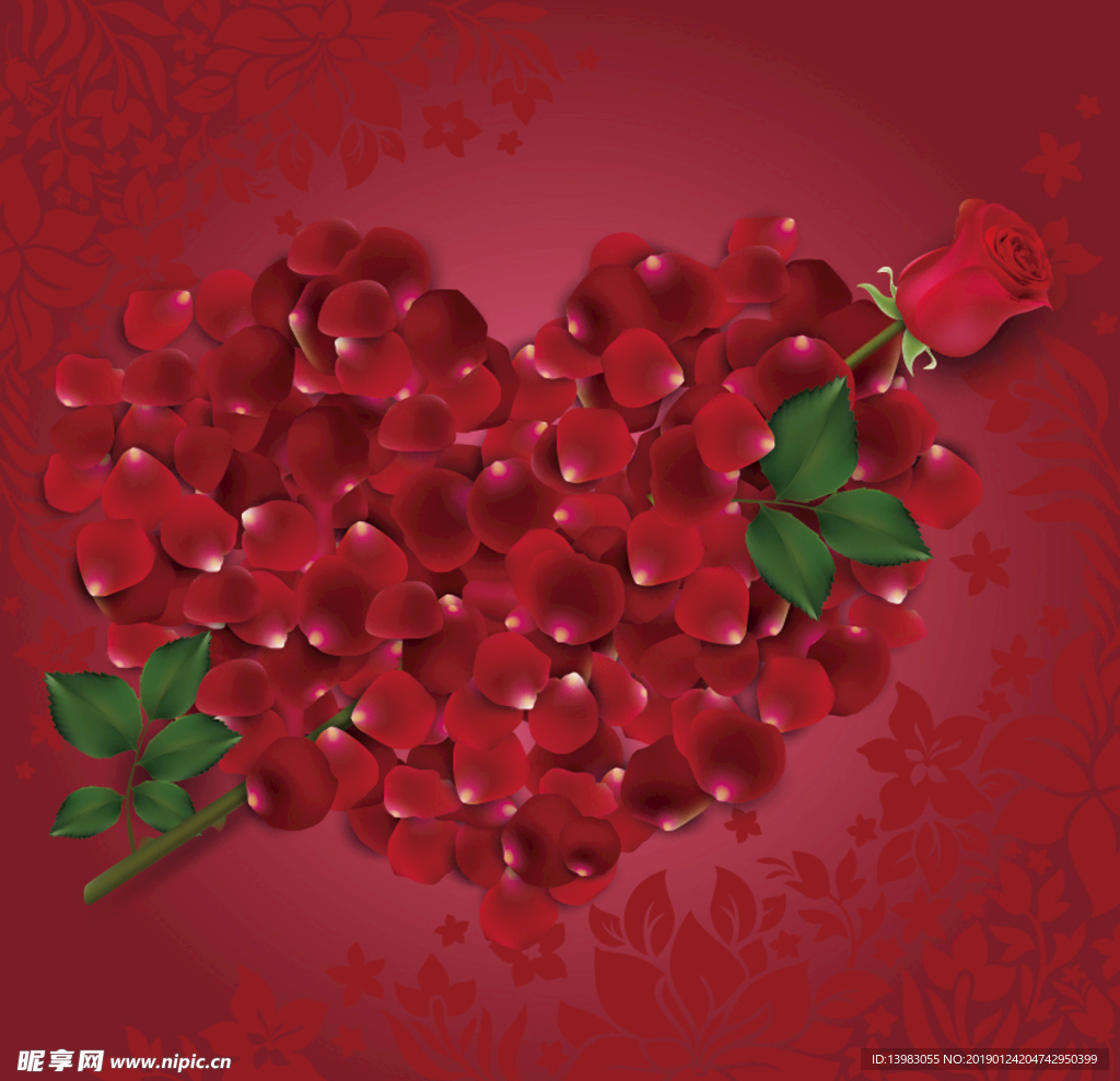 深色玫瑰花瓣心形