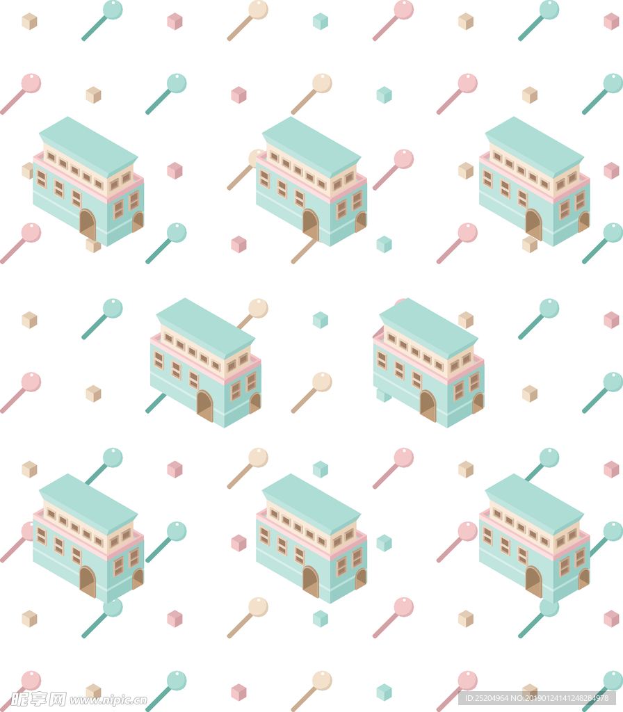 糖果色城堡2.5D插画背景