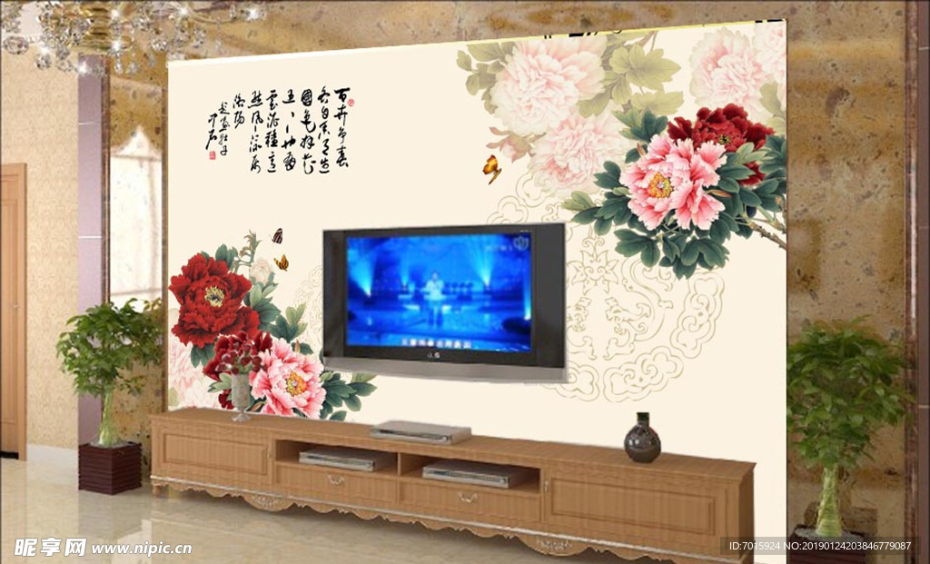 电视背景墙家和富贵