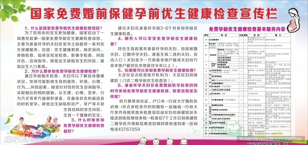 孕前优生健康检查展板
