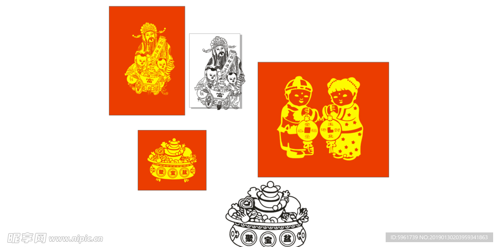 财神金童玉女矢量.条幅  上梁