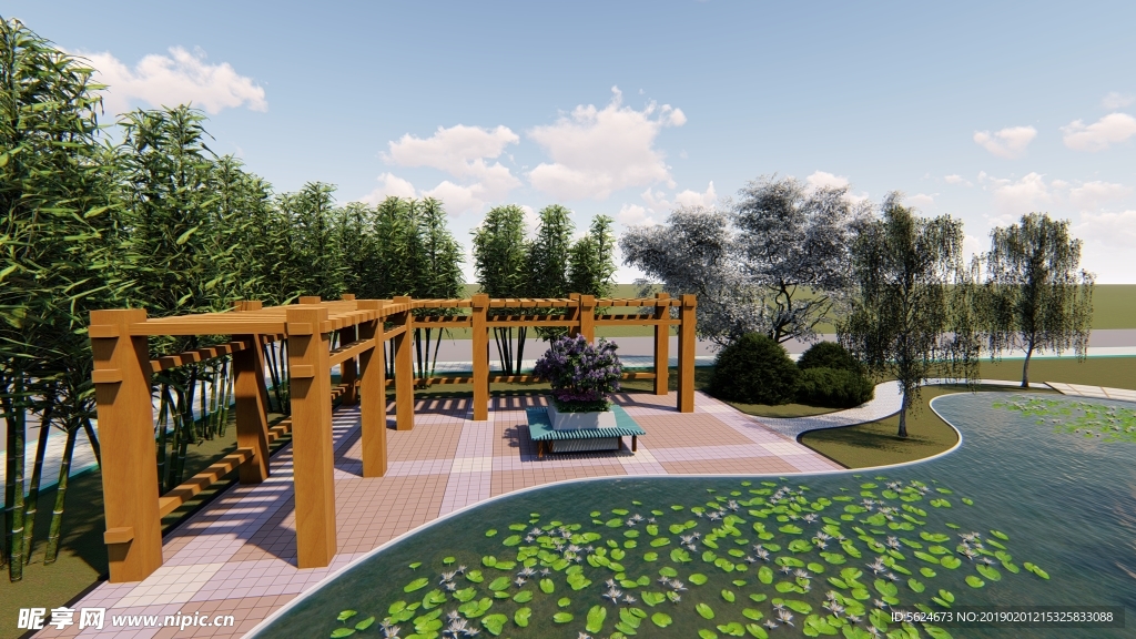 游园花架水池局部效果图JPG