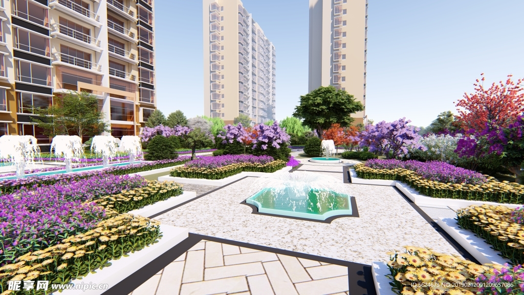 小区局部景观绿化效果图JPG