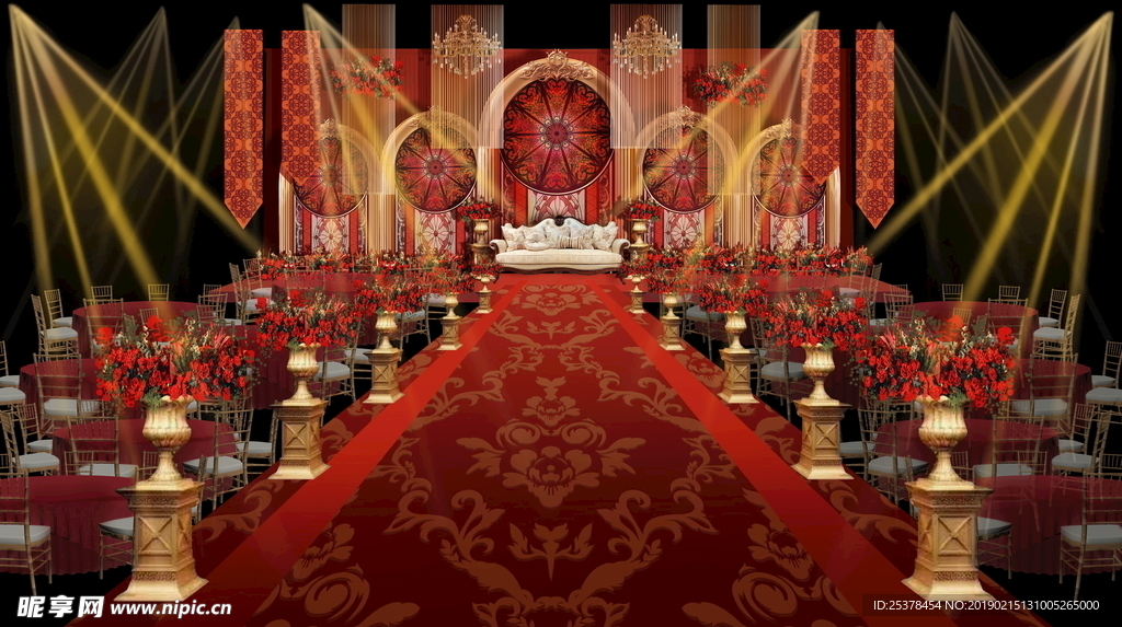红金欧式婚礼舞台设计效果图