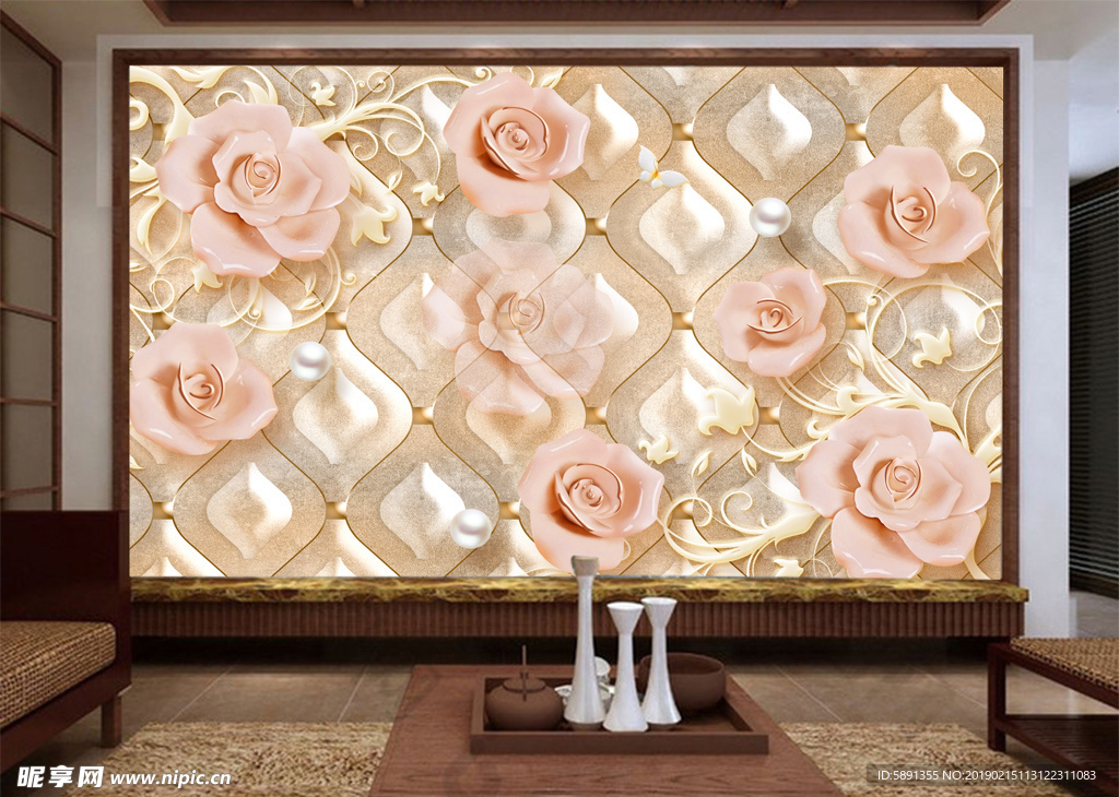 现代立体玫瑰奢华珍珠时尚珠宝背