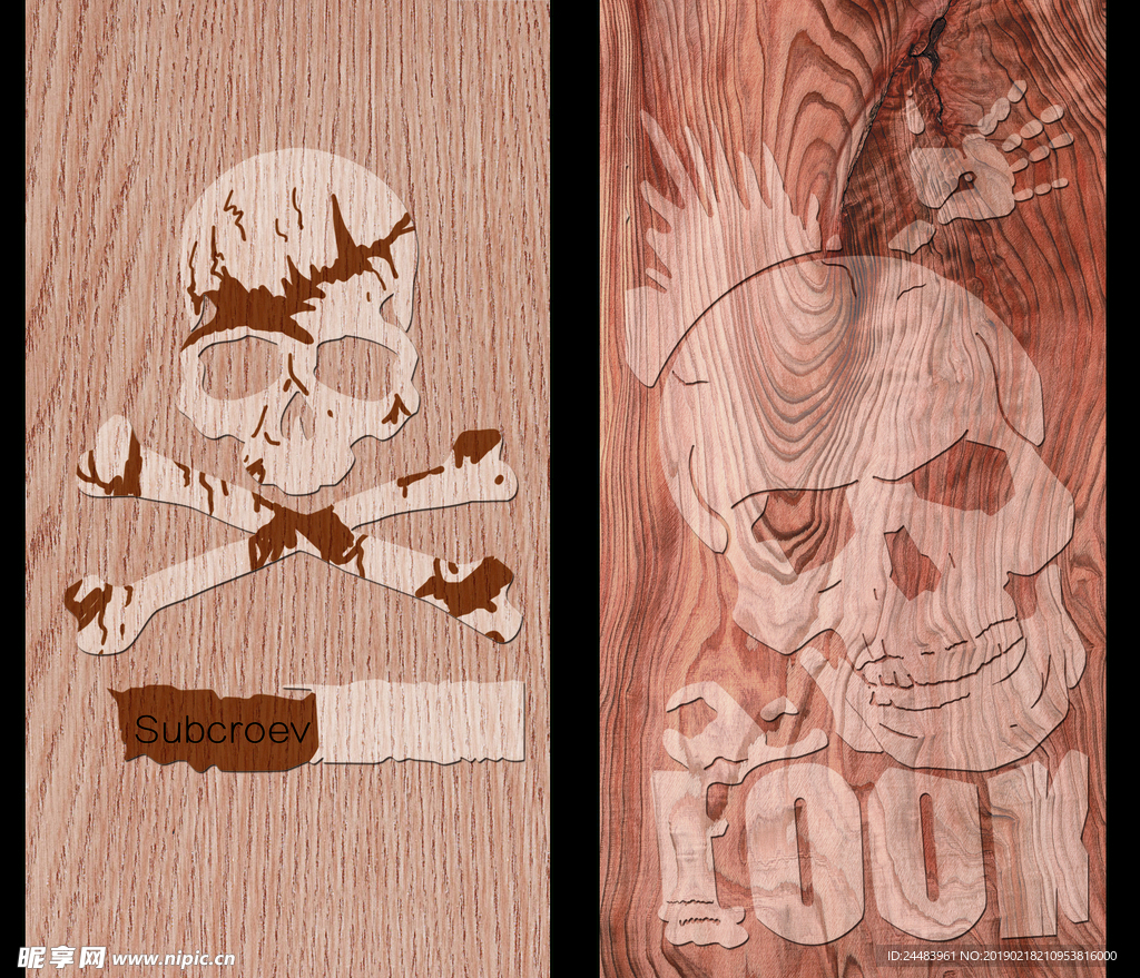 骷髅头木纹印花