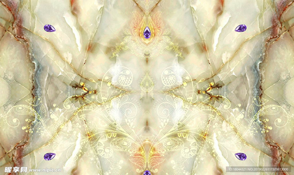 欧式花纹大理石纹电视背景墙