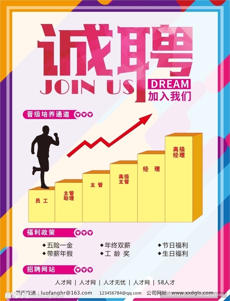 时尚扁平招聘海报