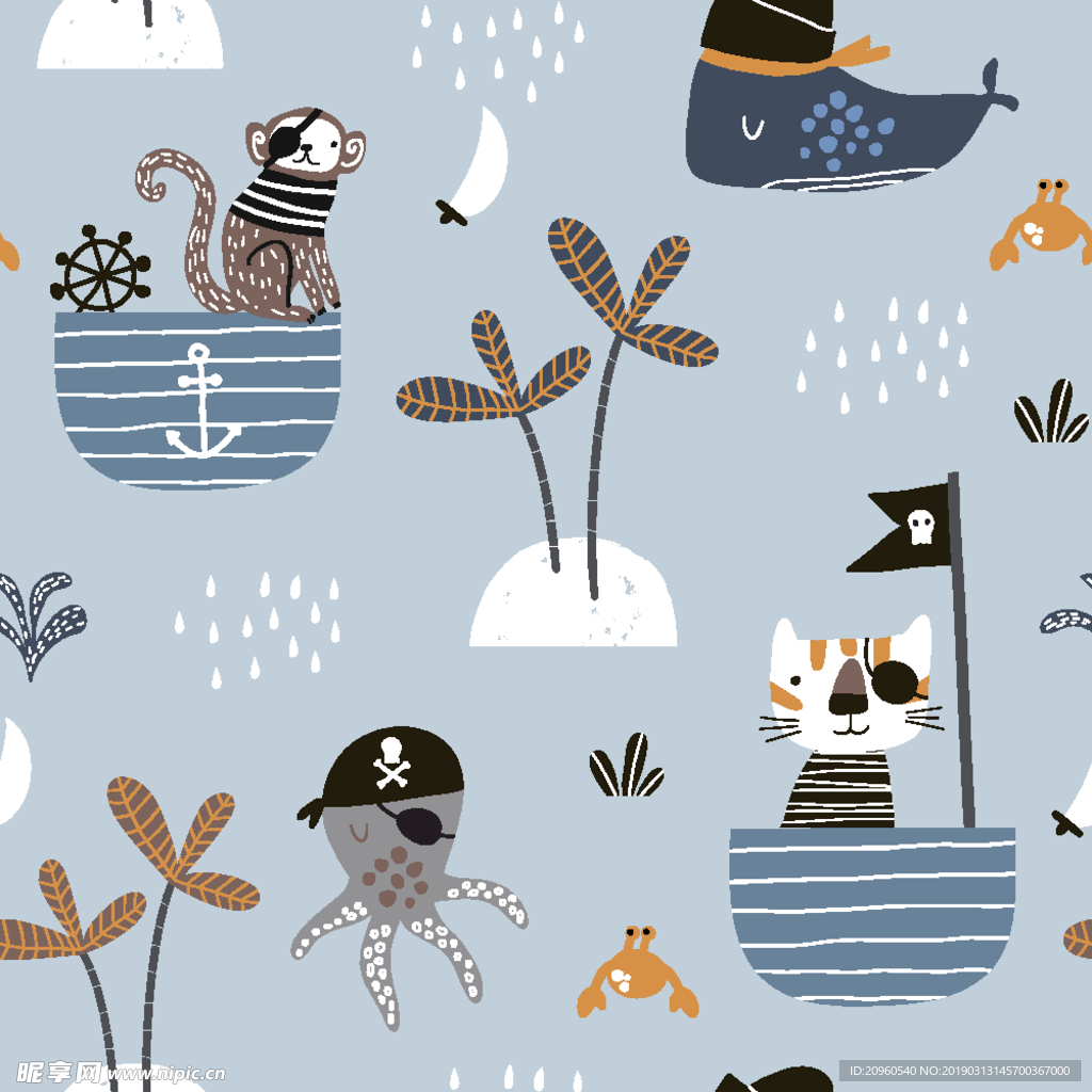 航海元素平铺图案