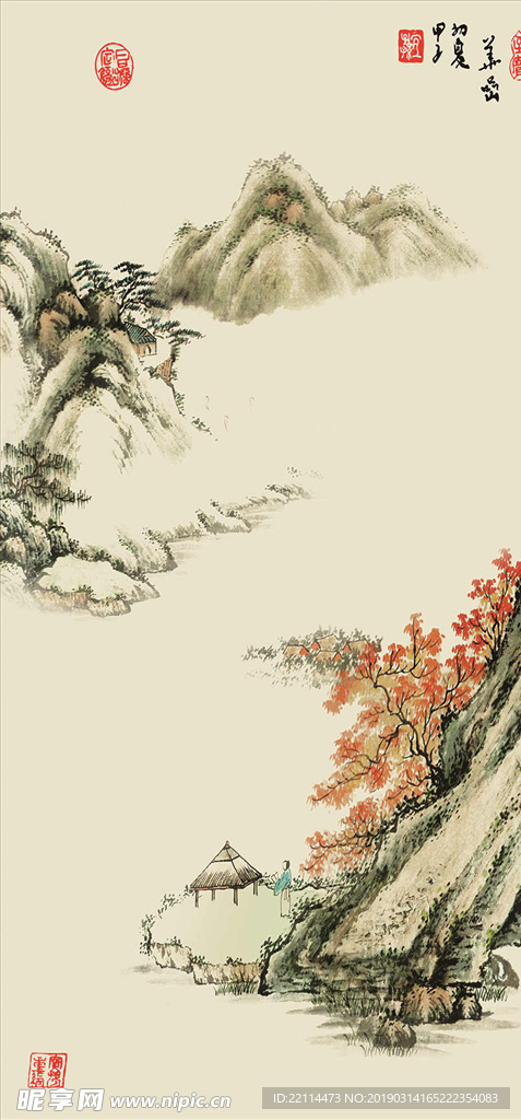 新中式水墨玄关山水电视背景墙