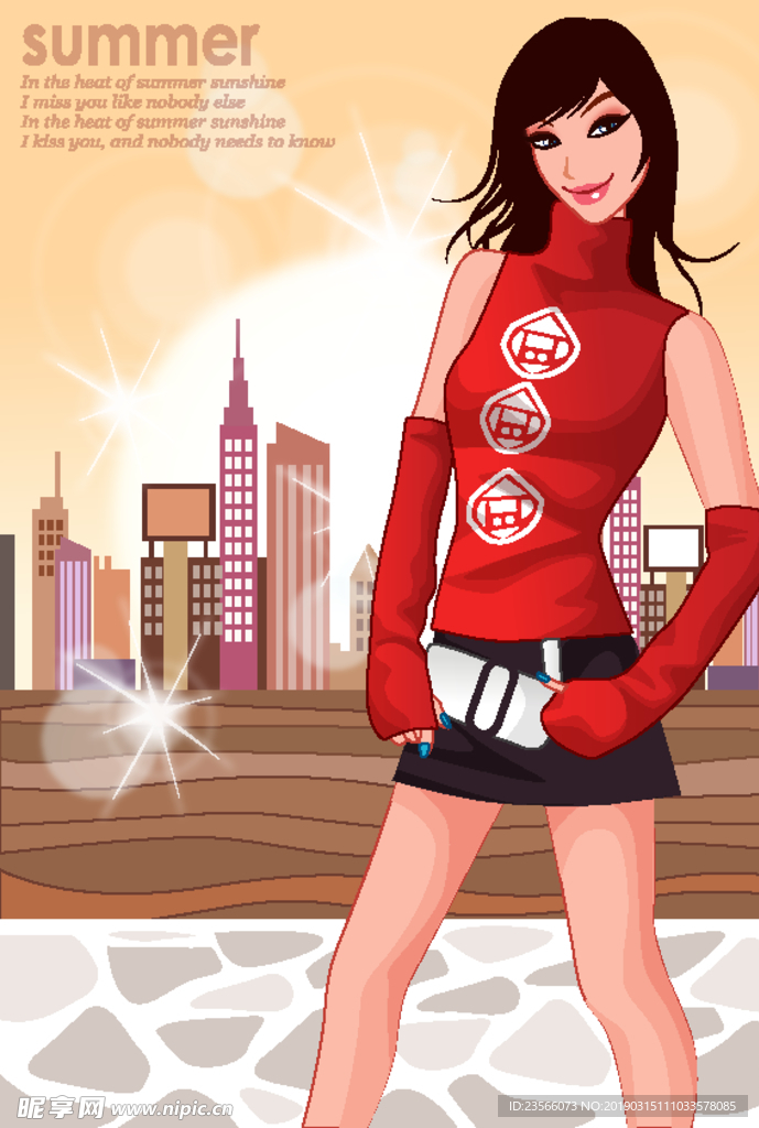 创意夏日人物女孩活力插画