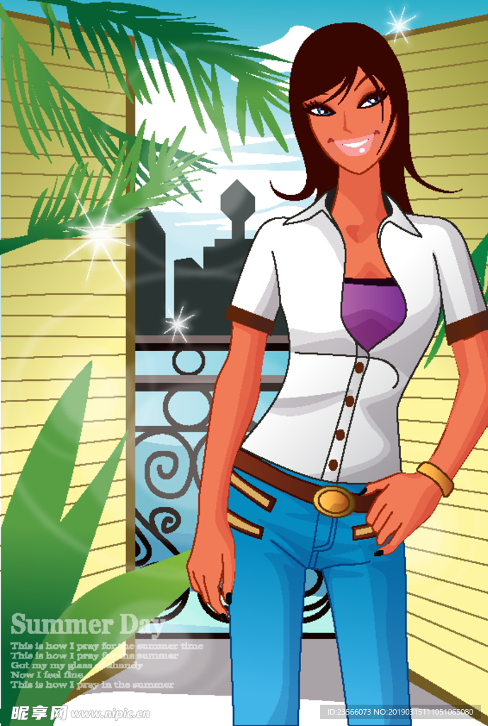 创意夏日人物女孩活力插画