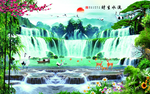 立体瀑布山水装饰画流水生财电视