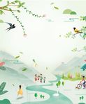 手绘春天踏青插画风景海报