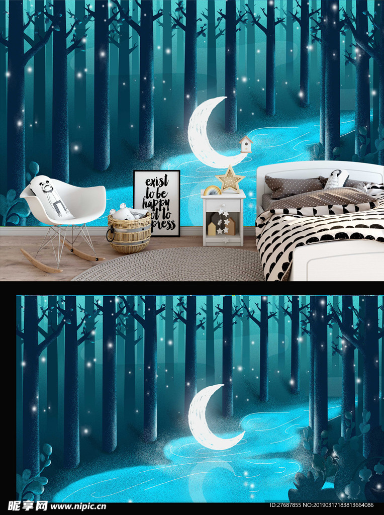 唯美月光森林背景墙