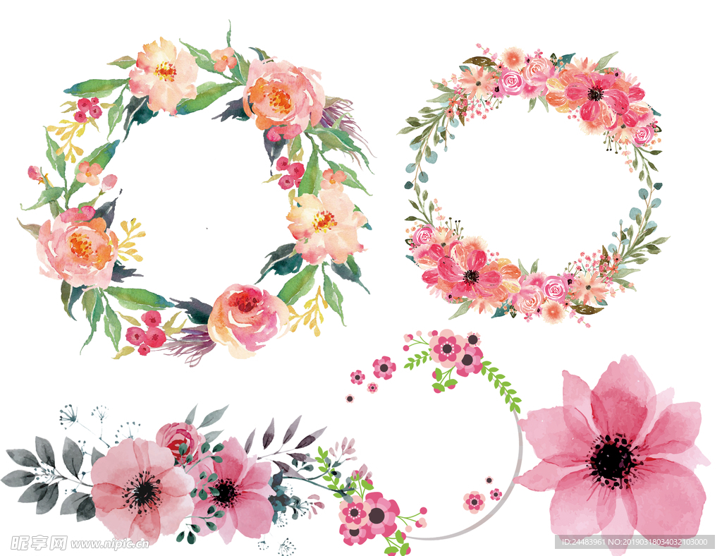 水彩花环
