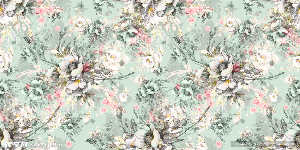 手绘欧式花朵花纹左右无限扩展