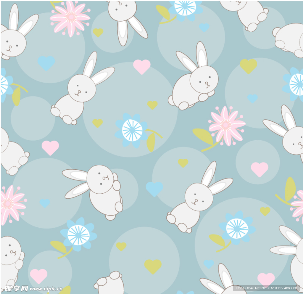 波点底小白兔平铺图案