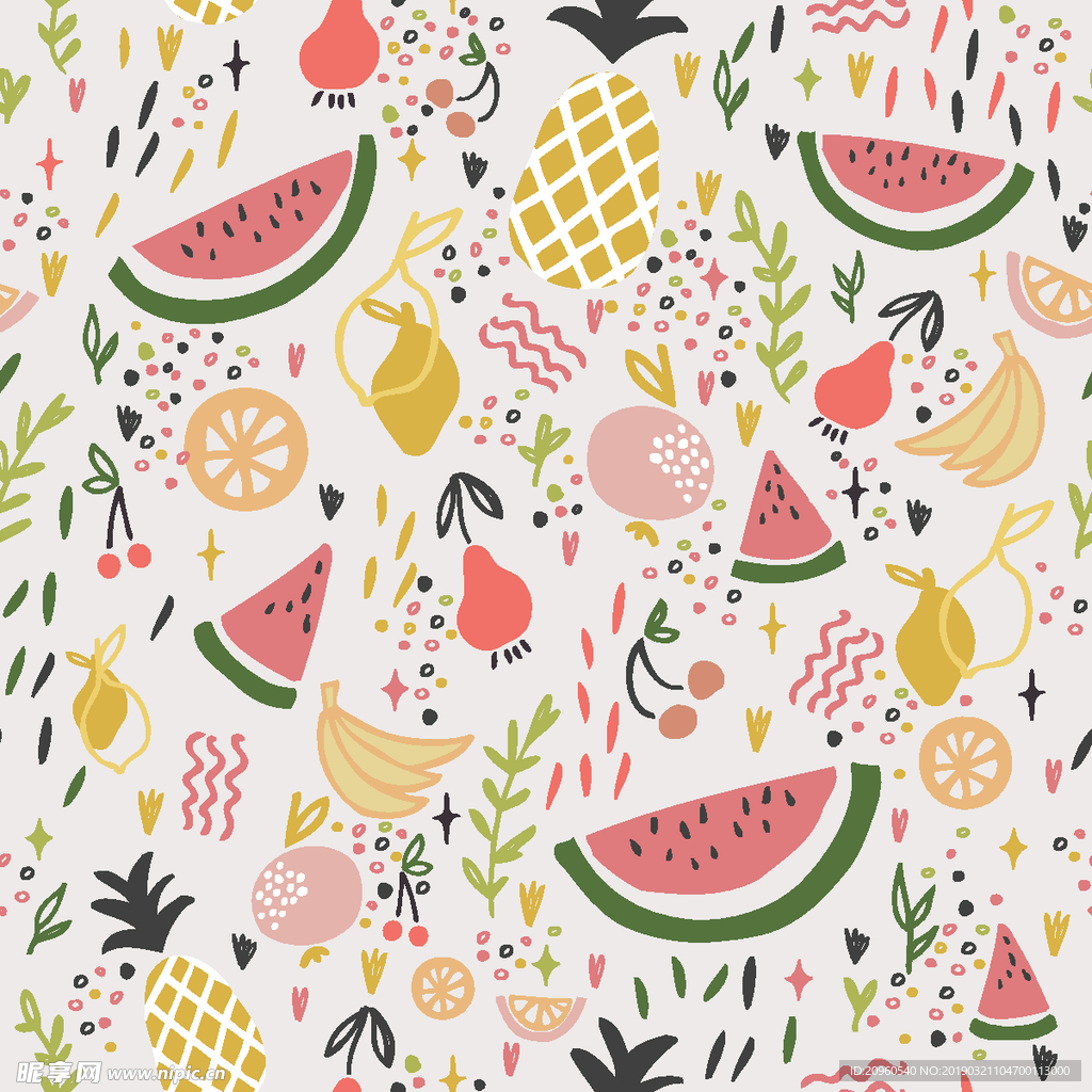 热带水果涂鸦平铺图