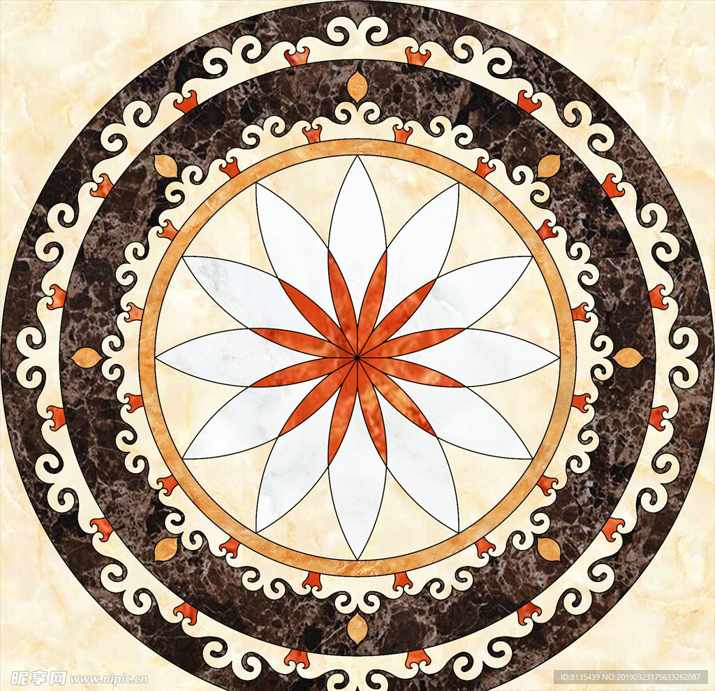 新中式大理白玉欧式地拼花