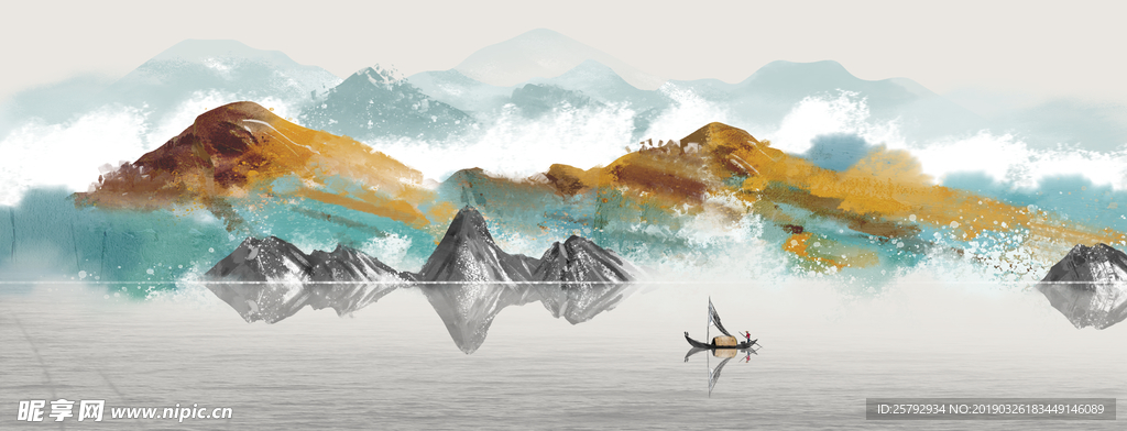 水墨山水画新中式抽象山水画