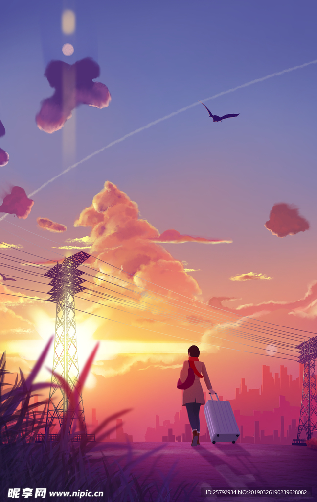 唯美治愈系手绘插画