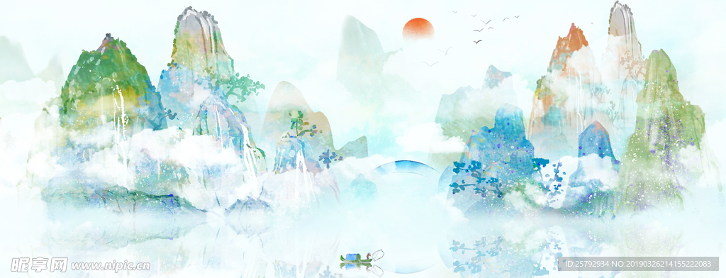 中国风意境水墨山水画