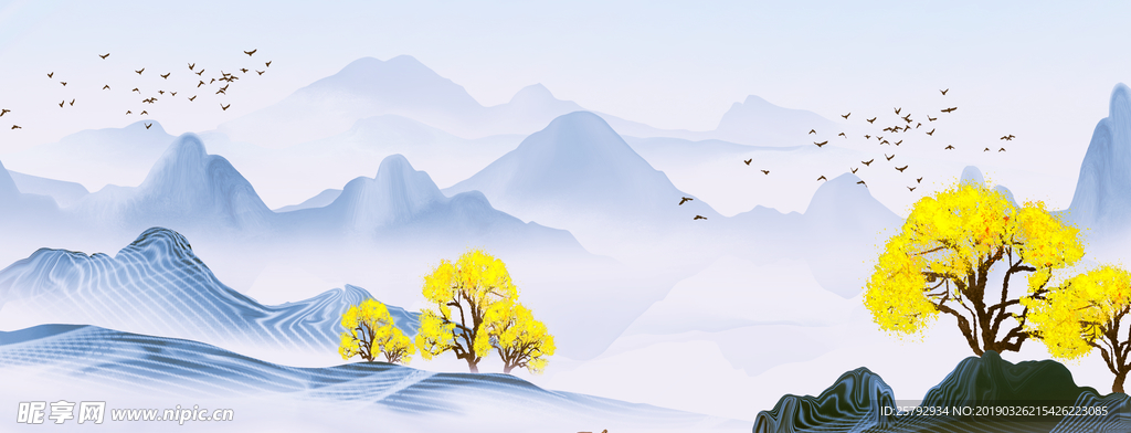 新中式大气水墨风格山水装饰画