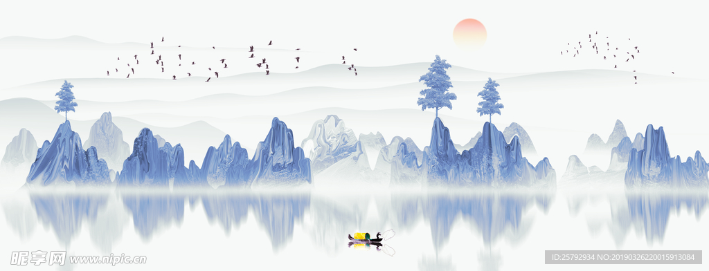 中国风意境水墨山水画