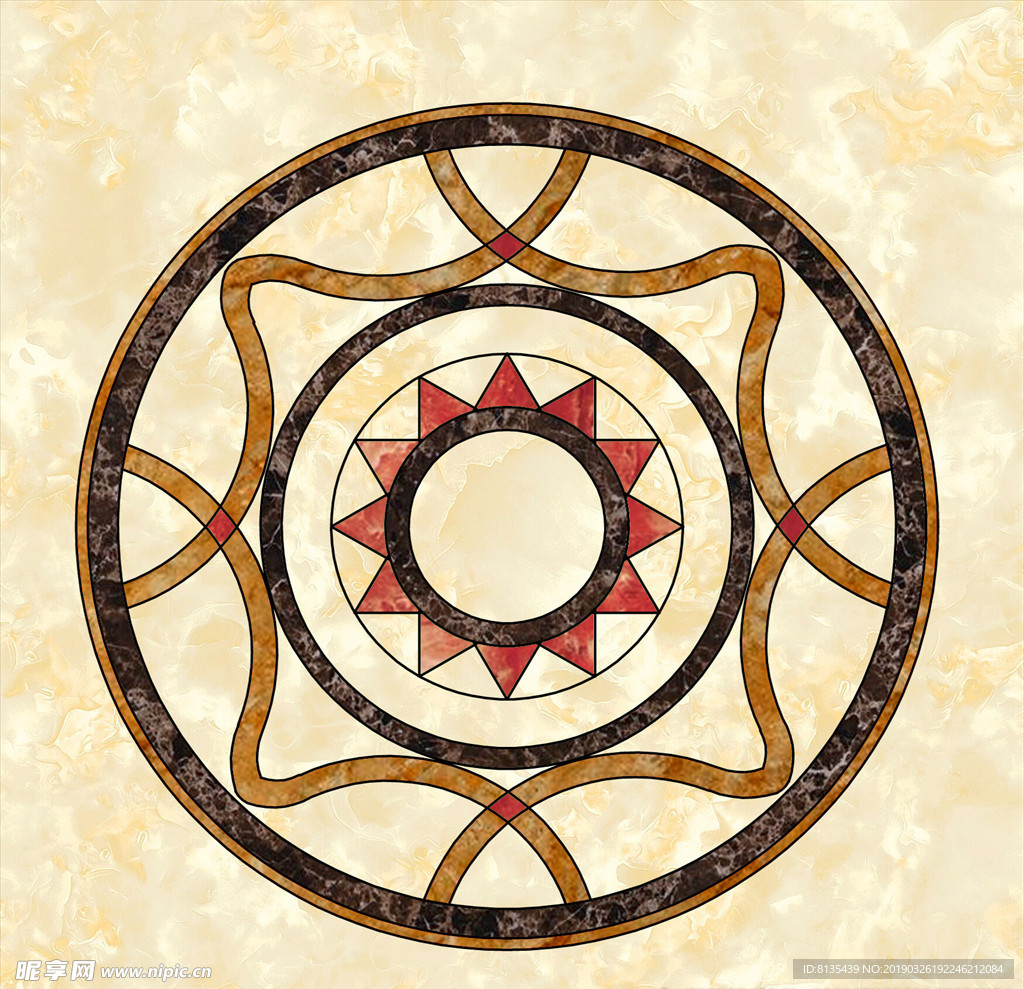 米黄大气新中式大理石地拼花