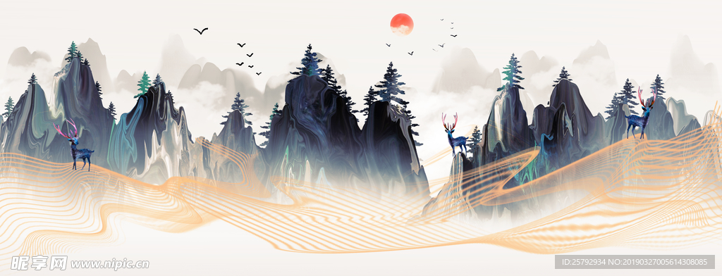 中国风意境水墨山水画古风山水