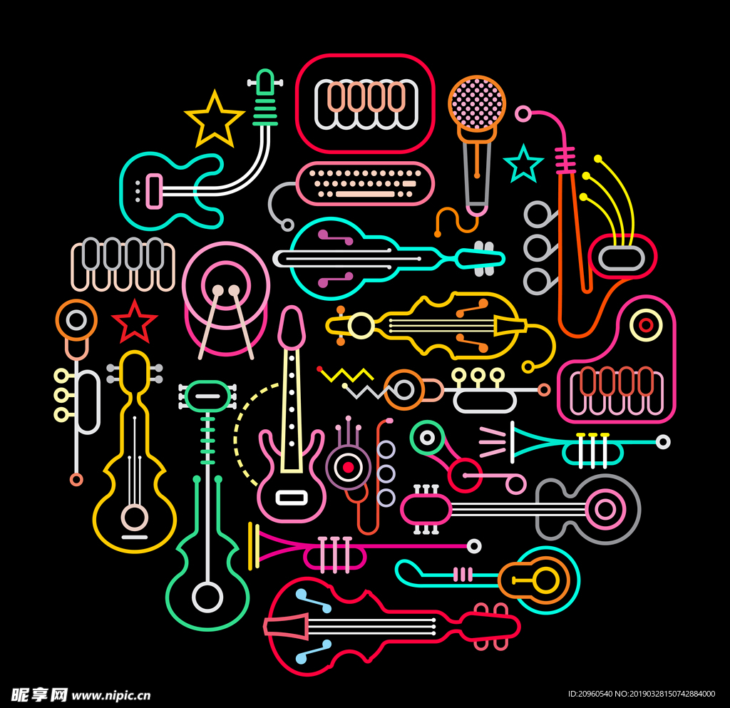 乐器元素霓虹灯酒吧广告设计