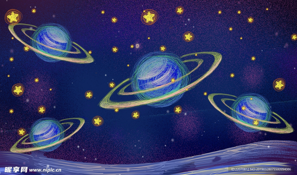 唯美手绘梦幻线条宇宙星空背景墙